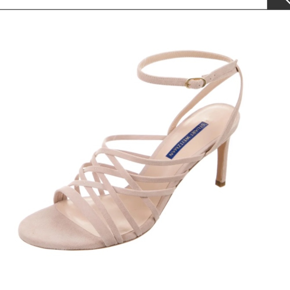 STUART WEITZMAN Nude Pink Suede ankle strap sandals